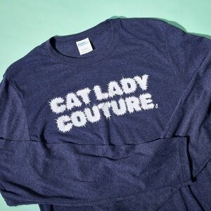 Cat Lady Small Blue Cat Shirt Long-Sleeves “Cat Lady Couture” NEVER WORN